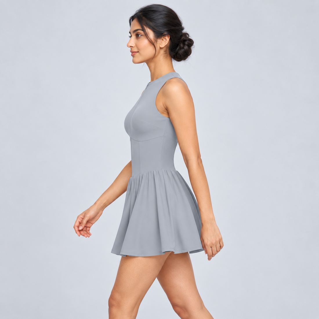 Women’s Ruched Sleeveless Full-Zip Dress