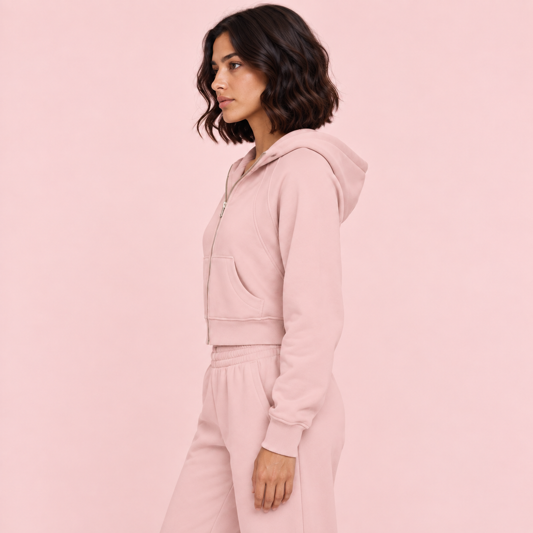 Cropped Zip-Through Hoodie