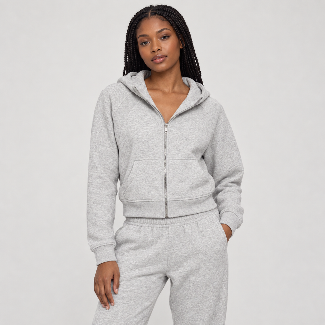 Cropped Zip-Through Hoodie