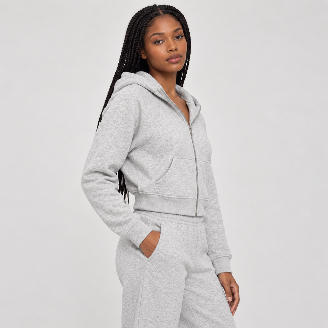 Cropped Zip-Through Hoodie