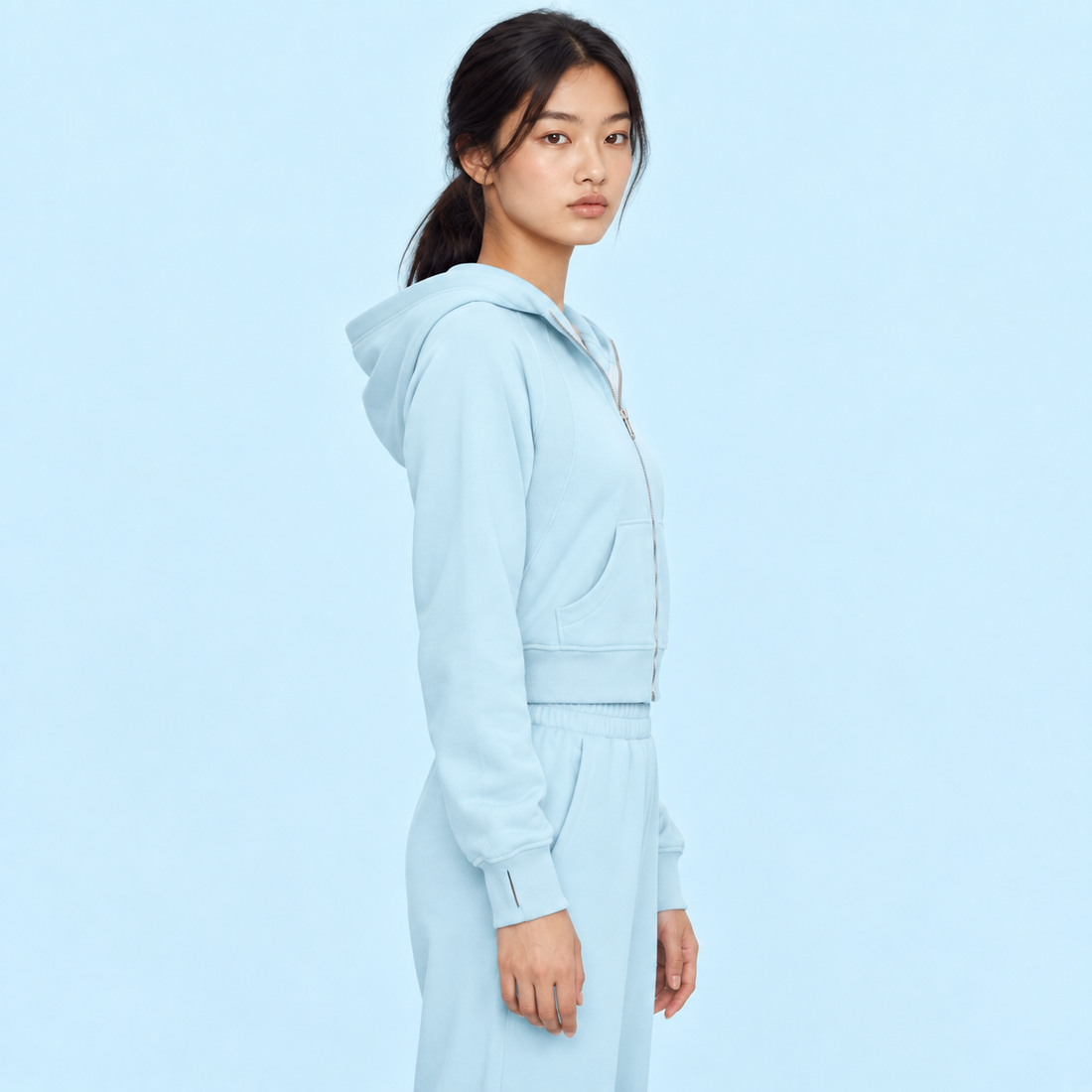 Cropped Zip-Through Hoodie