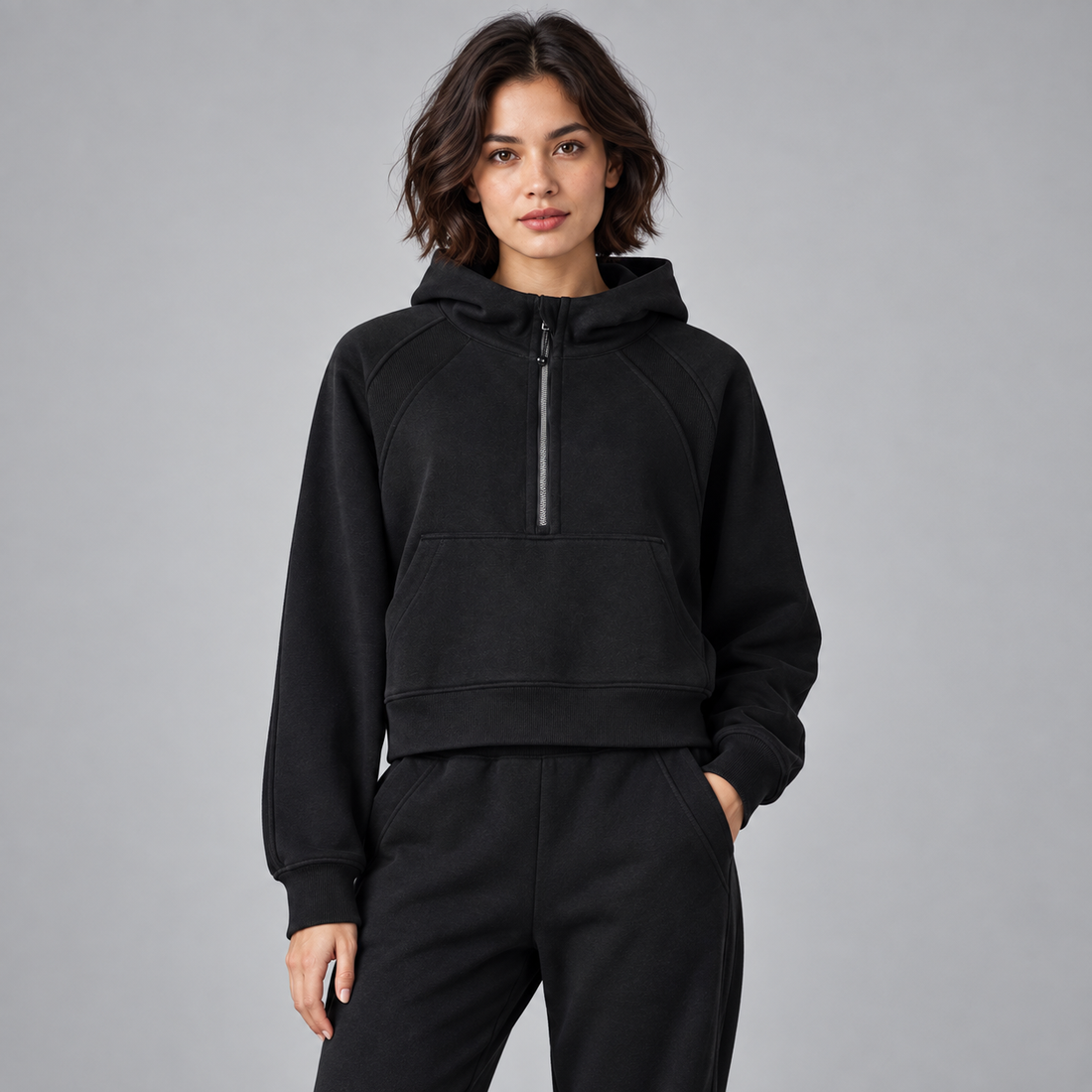 Cropped Half-Zip Hoodie