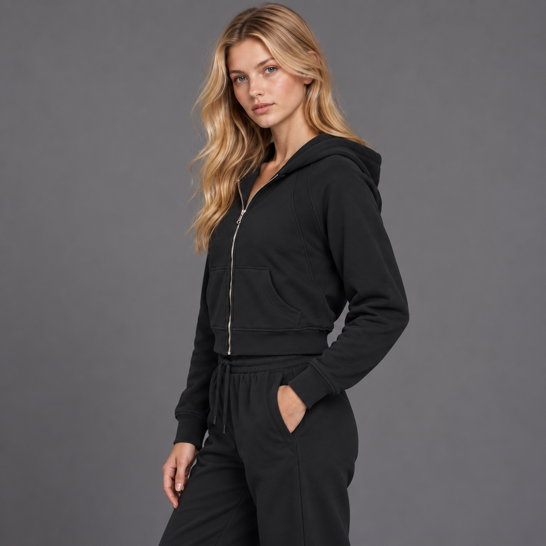 Cropped Zip-Through Hoodie