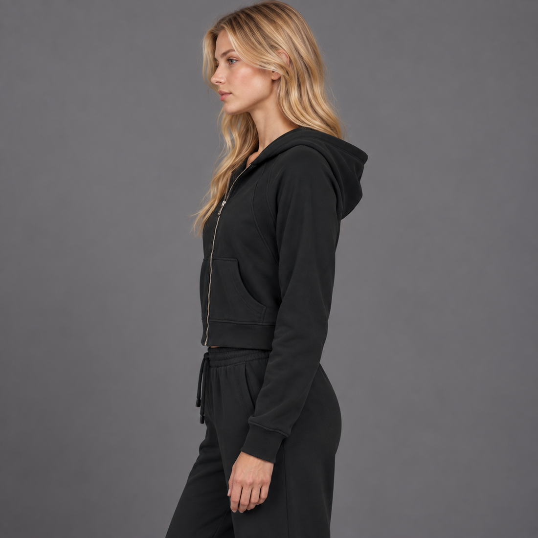 Cropped Zip-Through Hoodie