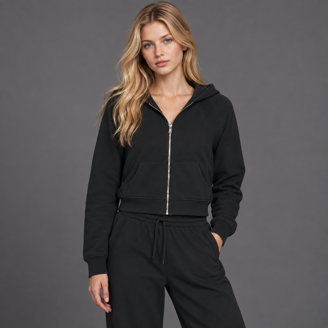 Cropped Zip-Through Hoodie