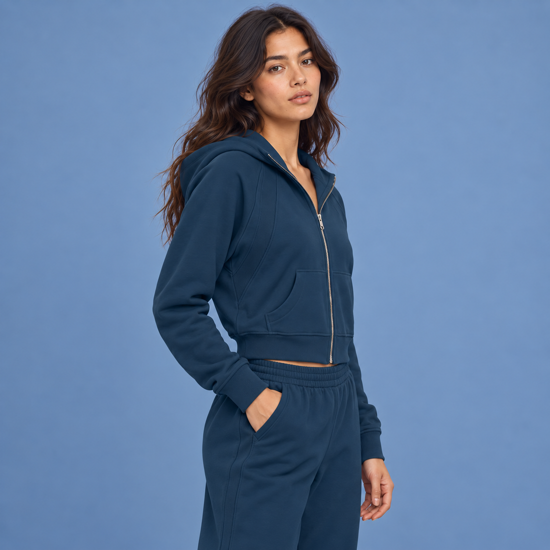Cropped Zip-Through Hoodie