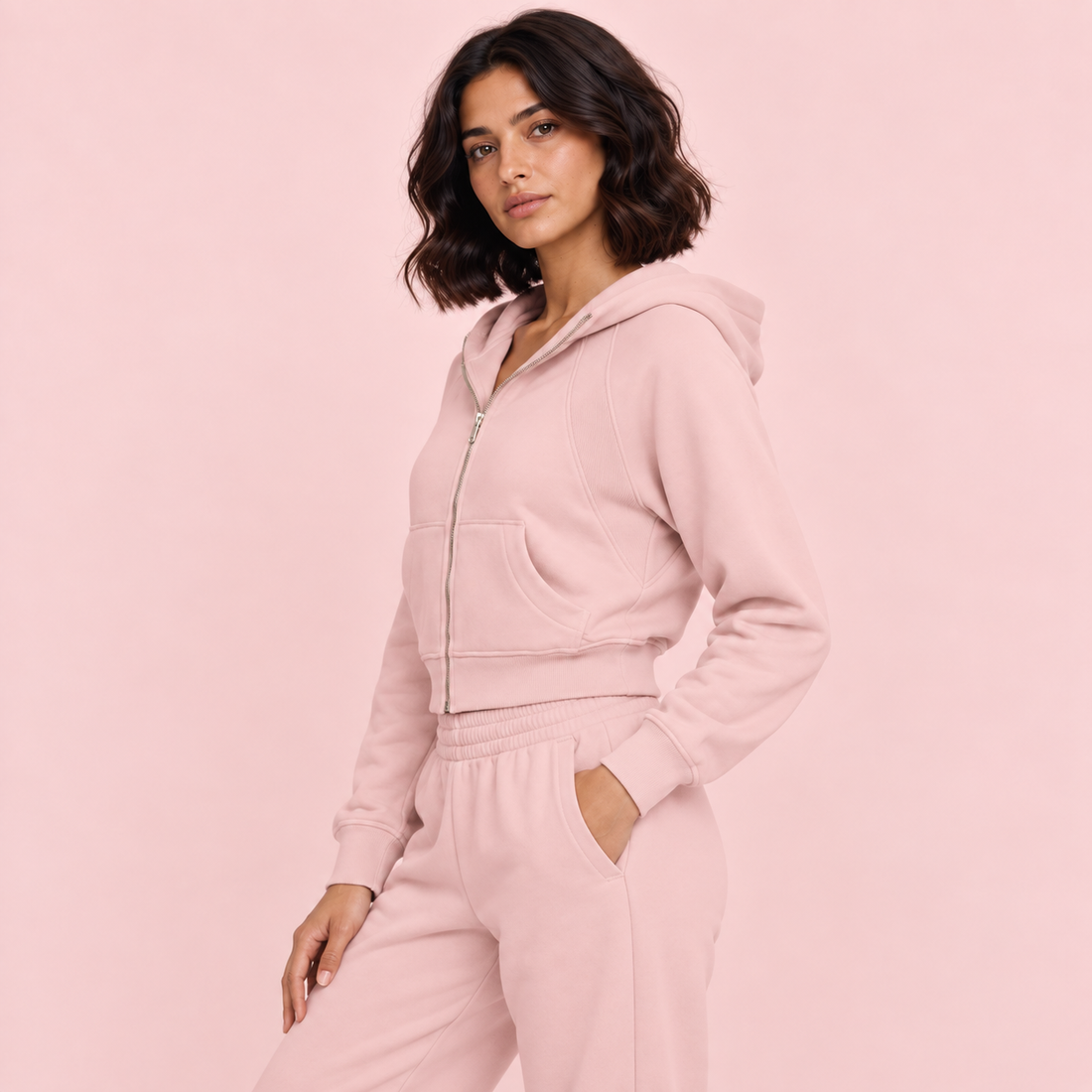 Cropped Zip-Through Hoodie